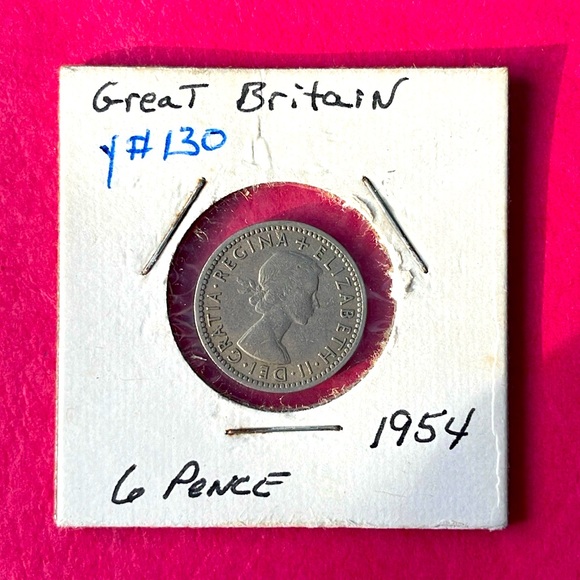 GREAT BRITAIN KINGDOM SIX PENCE 1954 XF FLORA,LEEK,ROSE,THISTLE - Picture 1 of 2